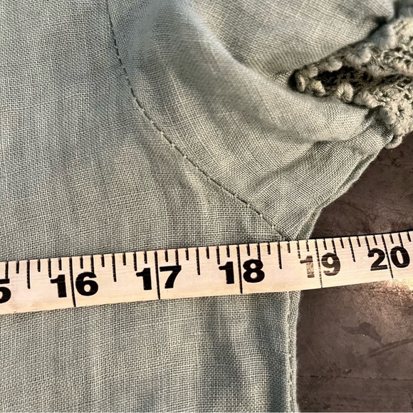 NWT Elena Baldi Sage Linen and Lace Tiered V Neck Babydoll Dress Small New - Picture 7 of 9